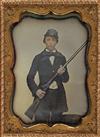 (CASED IMAGES) Lightly hand-colored half-plate daguerreotype of a young gentleman-hunter